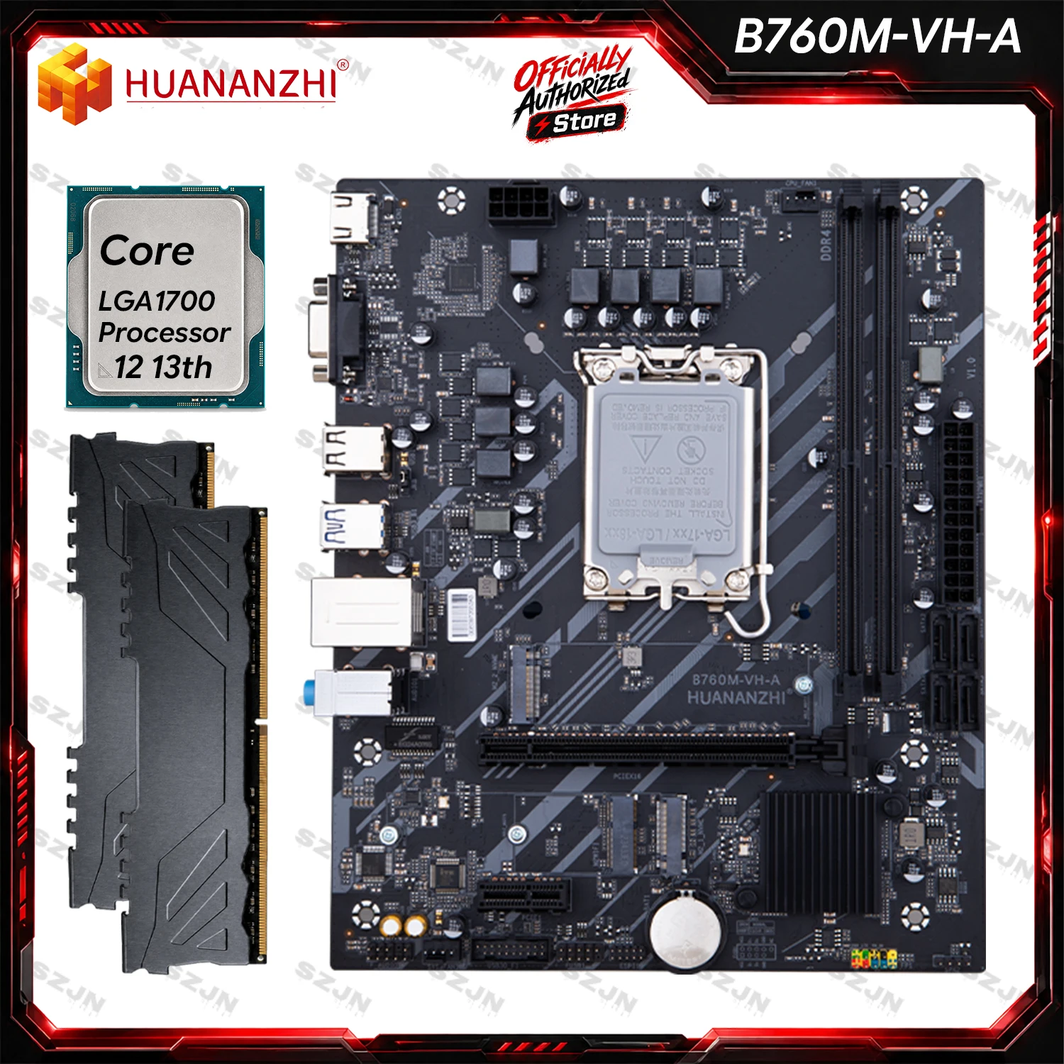HUANANZHI B760M-VH-A DIY Kit LGA1700 Motherboard Intel CPU DDR4 Memory M.2 NVMe PCIe 4.0 Desktop PC Combo