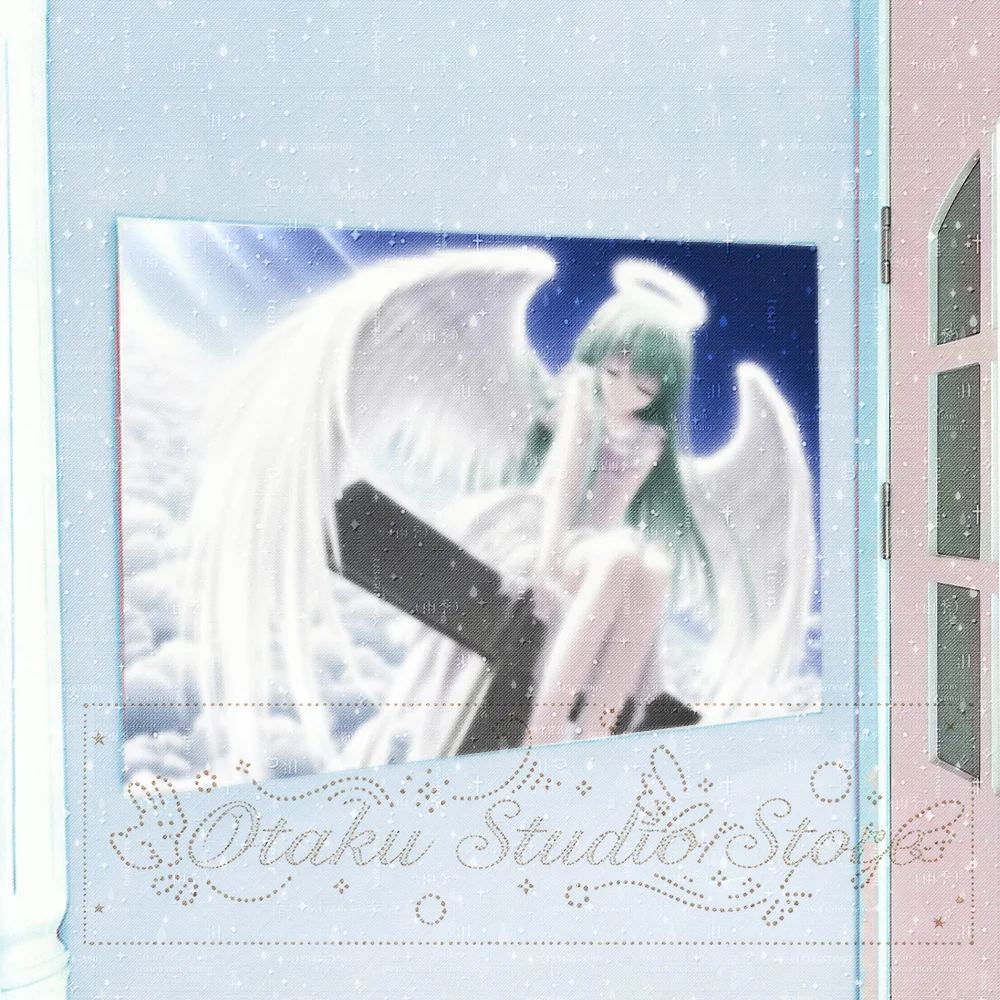 しとしと Melancholic Green Hair Angel Girl On Broken Cross Cloud Sky Anime Vertical Tapestry Dark Gothic Door Wall Hanging