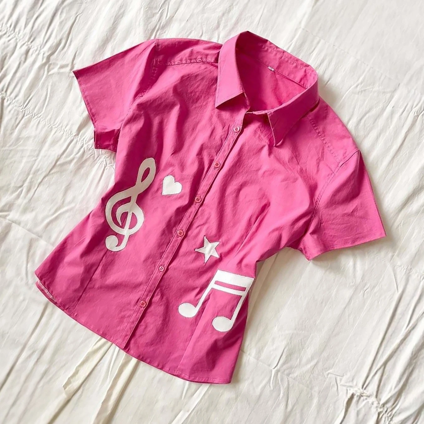 Summer New Casual Original Style Fashion Strap Note Printed Retro Short Sleeve Shirt