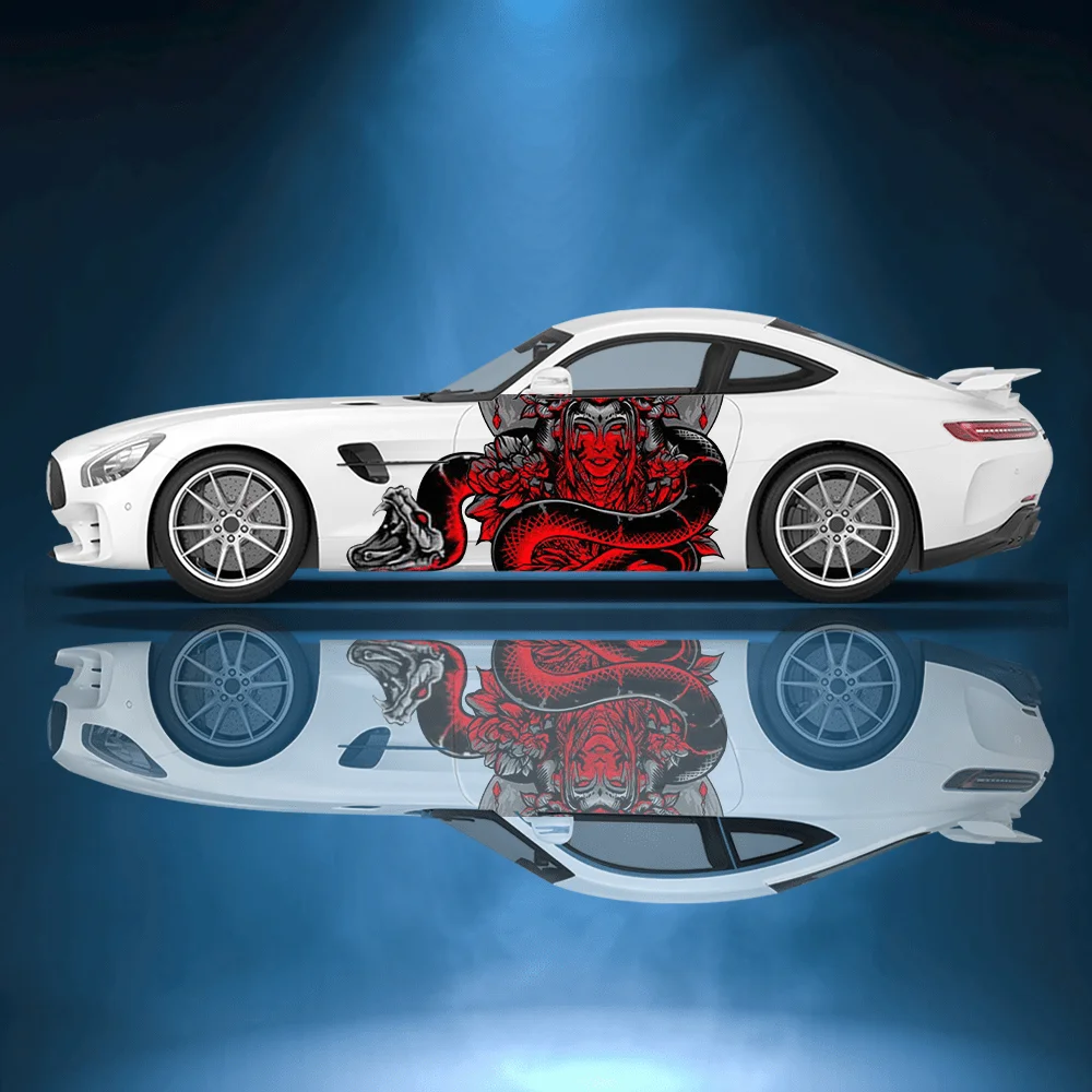 2pcs Snakes entangle women Car Side Wraps, Self-Adhesive PVC Waterproof & Scratch-Resistant Stickers, Car Accessory Gift