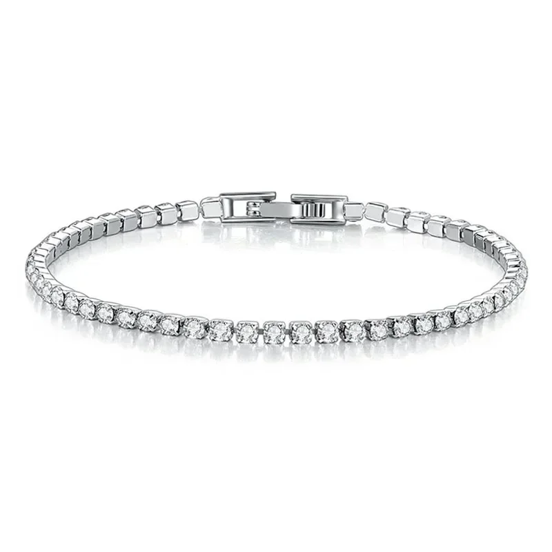 New 925 Sterling Silver Fashionable Hip Hop Style Classic Full Zircon Tennis Shining Bracelet Exquisite Bracelet DIY Couple Gift