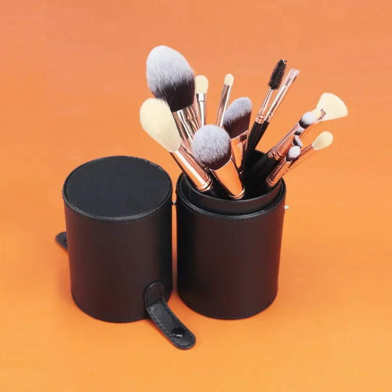 Set di pennelli per trucco da 16 pezzi Pennello per trucco professionale per ombretto, fondotinta in polvere, eyeliner, ciglia, labbra, con cilindro
