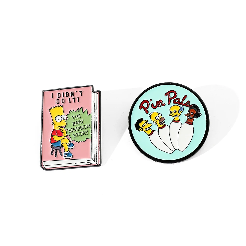 2 pcs Creative Brooch Cartoon Cute Bart Simpson Enamel Pins Potter Badge Brooches Clothes Jewelry Pin Gift for Friends