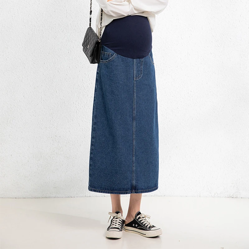 

Summer Autumn Stretch Denim Maternity Straight Skirts Elastic Waist Belly Jeans Clothes for Pregnant Women Casual Denim Skirt