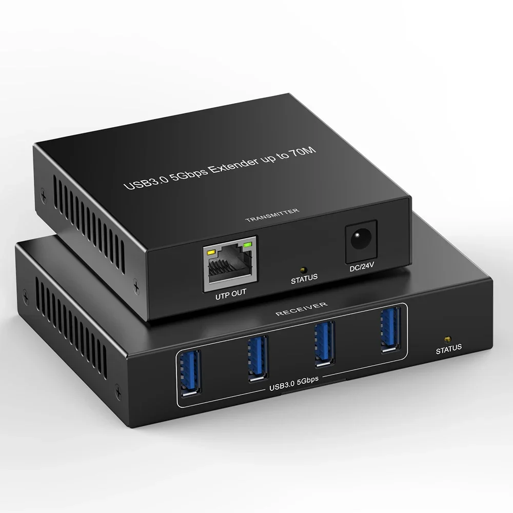 

In stockUSB 3.0 Extender 229ft 70m 4-Port Over Cat5e Cat6 RJ45 LAN Extension POE 5V Low-Power Consumption USB Extender