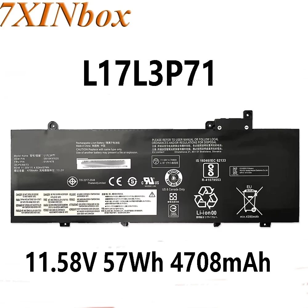 7XINbox L17L3P71 L17M3P71 11.58 V 57Wh 4708 mAh Orijinal Laptop batarya Lenovo ThinkPad T480S L17M3P72 01AV478 Serisi Dizüstü Bilgisayar