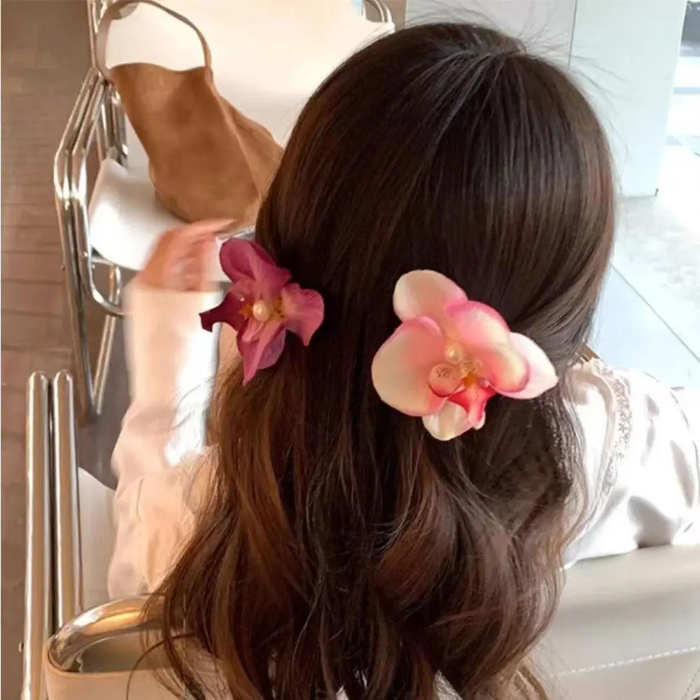 Koreanische süße Phalaenopsis Blume Haarnadel neue Mode Böhmen kreative Design Stoff Blumen Perle Haars pange weiblichen Kopfschmuck