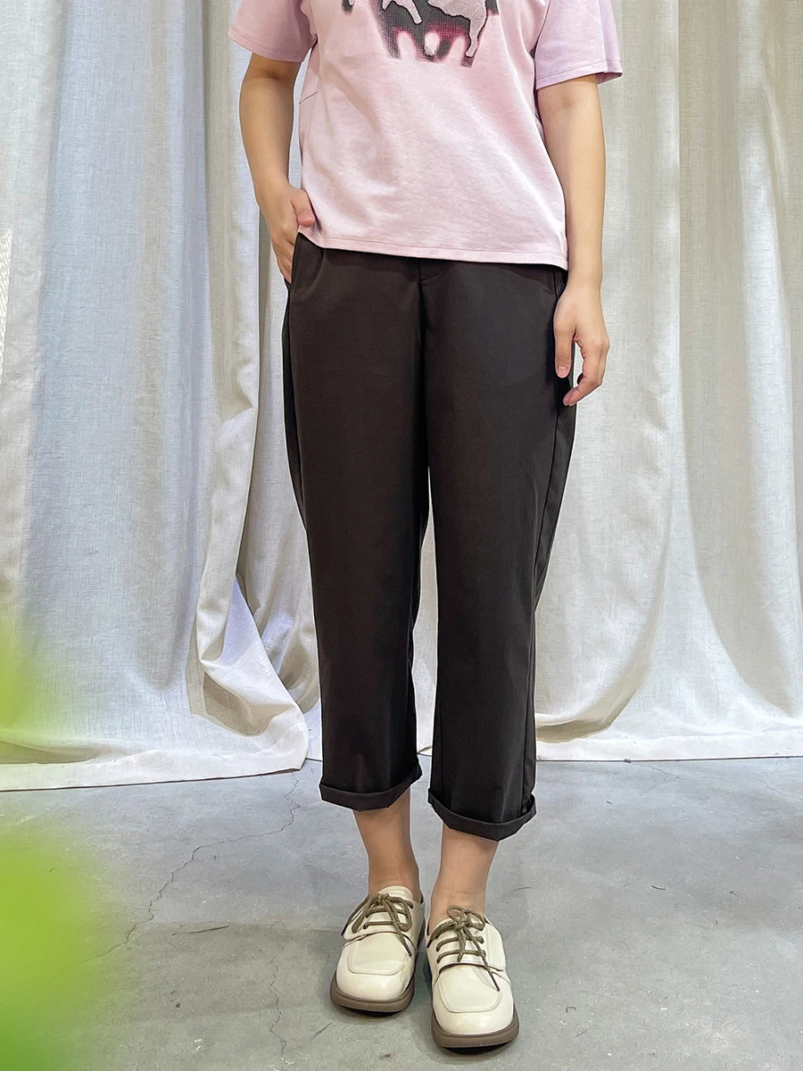 

Casual Cotton Pants High Waist Straight Leg Nine Points Women's Color Artistic Sle Summer New Arrival Y2WZ2472