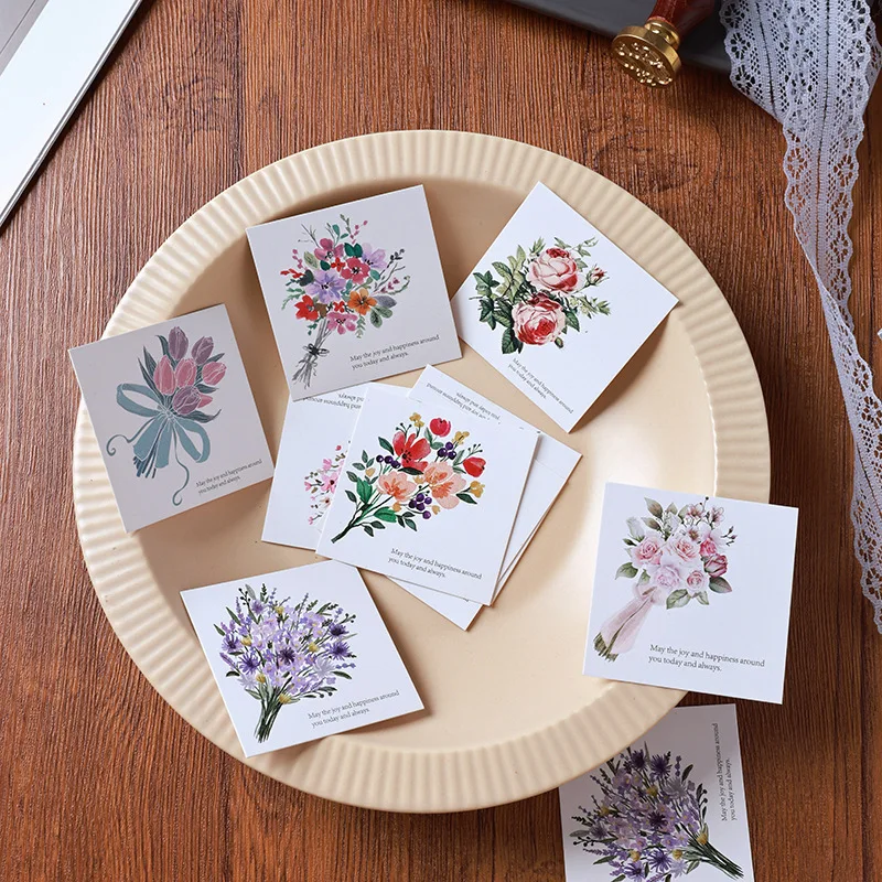 50pcs/pack Vintage Flowers Wish Cards 6cm Small Business Decorative Cards for Retailer Bag, Business Package Insert, Baking Box