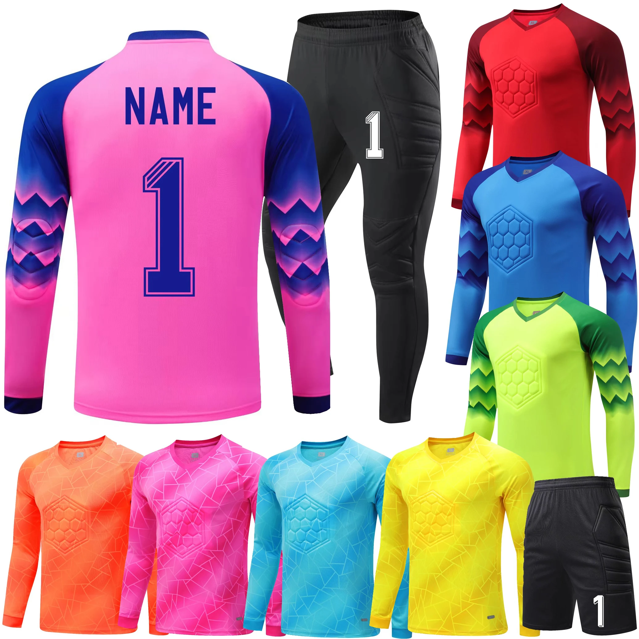 Custom Soccer Goalkeeper Uniform Protective Sponge Long Sleeve Football Training Goalkeeper Top Soccer Jersey Pants Football Kit