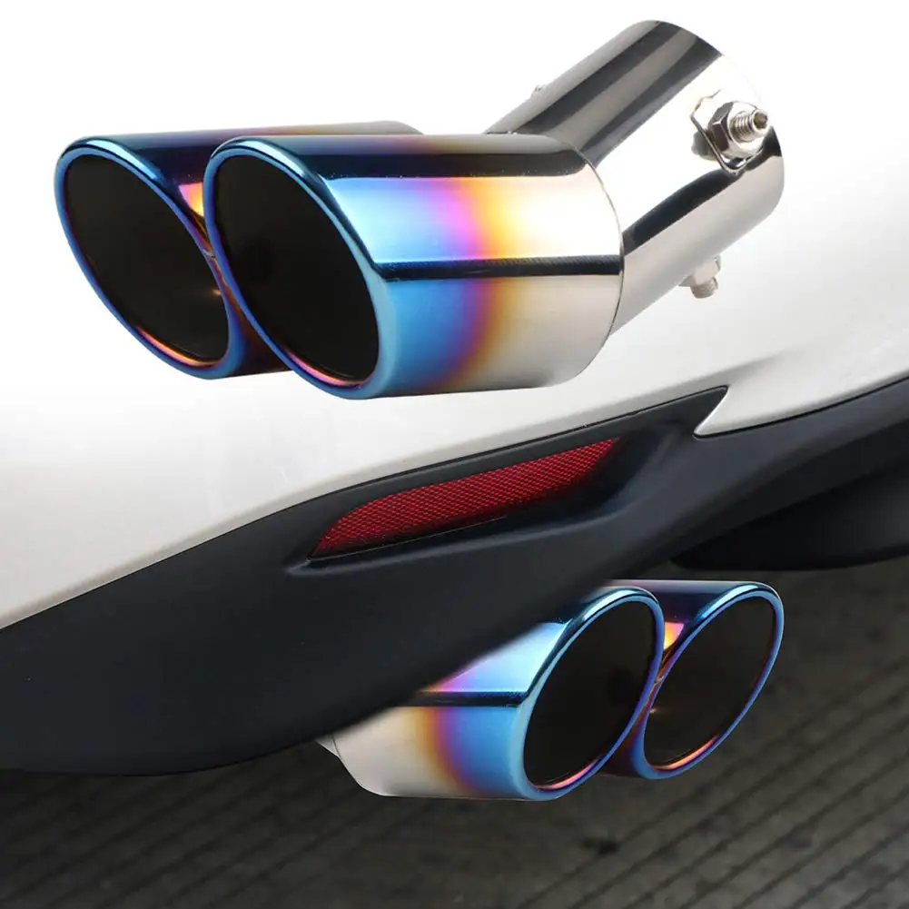 63mm Car Universal Dual Outlet Blue Burnt Exhaust Muffler Stainless Steel Dual Split Rear Exhaust Muffler Car Accessories