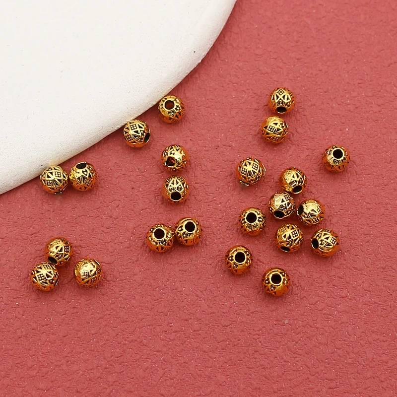 100pcs/Lot Retro Antique Silver Color Small Loose Beads 4mm Handwoven Bracelets Earrings Spacer Charms DIY Jewelry Materials