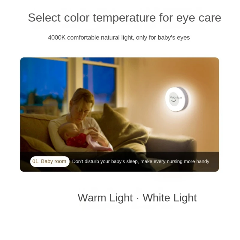 LED Sensor de Toque Luzes Noturnas, 3 Modos, Base Magnética, Luz de Parede, USB Recarregável, Redondo, Portátil, Escurecimento, Suave