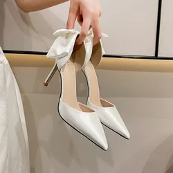 Shoes Butterfly knot Woman Silk High Heels Women Shoe Thin Heels white Wedding Shoes Elegant Heels Women Side Hollow Sandals 9cm