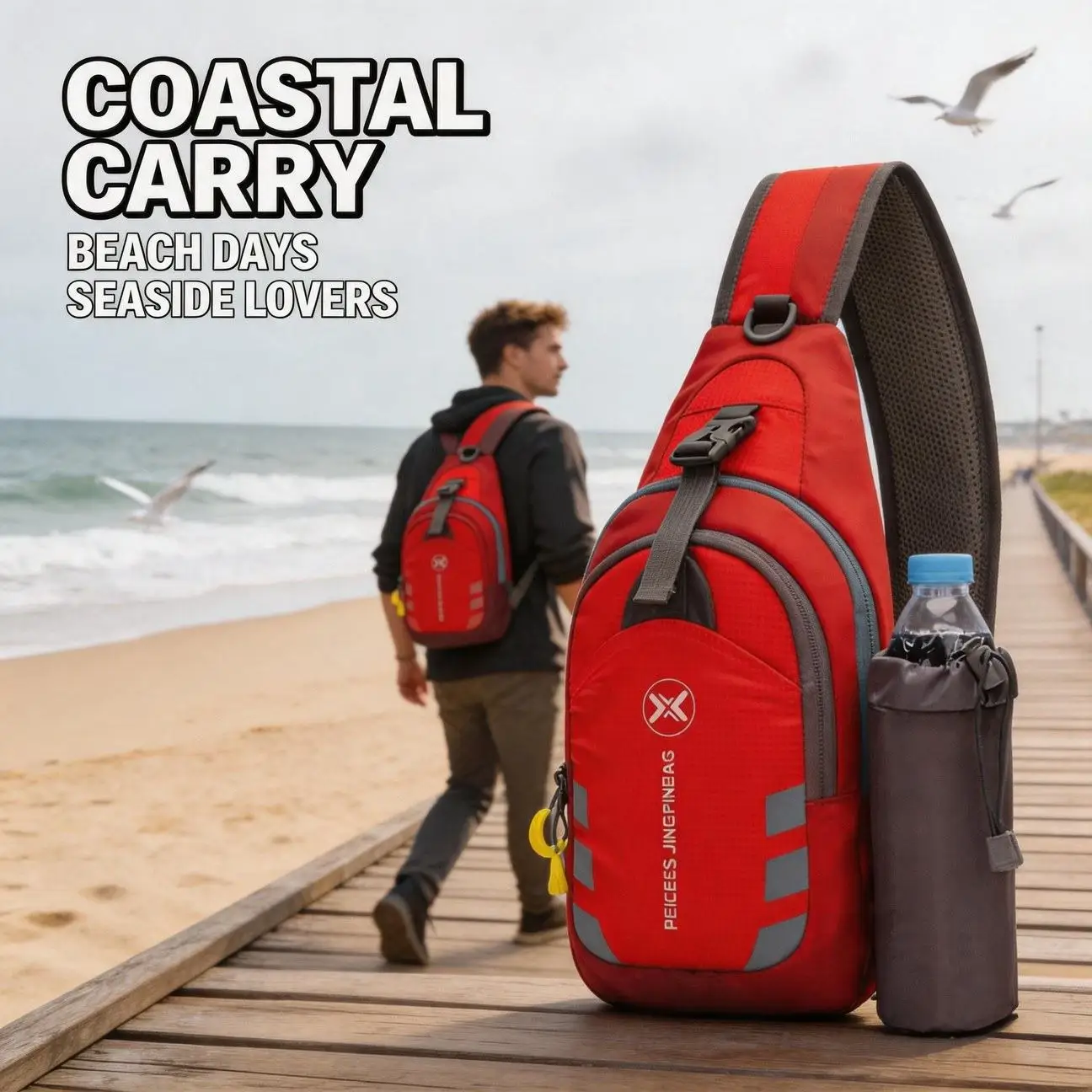 Multifunctional Water Bottle Bag Messenger Shoulder Crossbody Carrier Pouch for Outdoor Hiking Travel