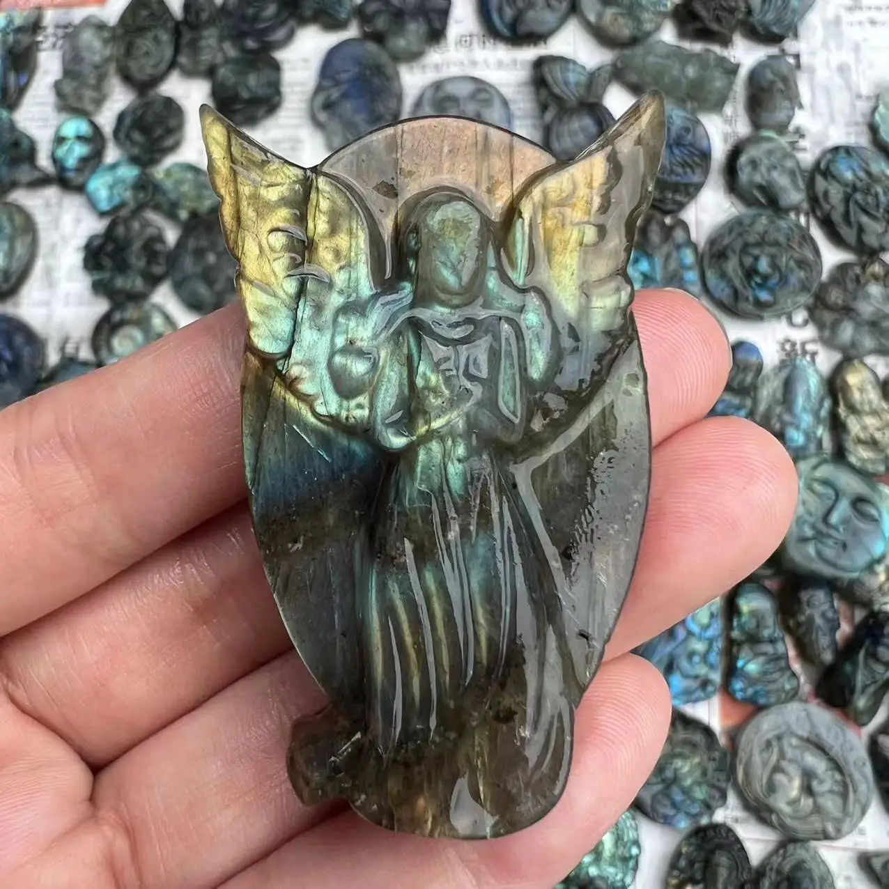 Natural Crystals Labradorite Crystal Stone Hand Carved Angel Xangsane Blue Moonstone