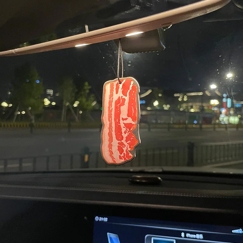 Creative Bacon Air Freshener Carnivore Hilton (Hotel Scent) Car Fragrance Tablets, Wardrobe Air Freshener, Perfume, Rearview Mirror Decoration, Car Interior Hanging Ornament, Natural Scent Air Purifier, Anime Cartoon Toilet Scent Sachet, Living Room Office Room Bedside Hanging Decoration