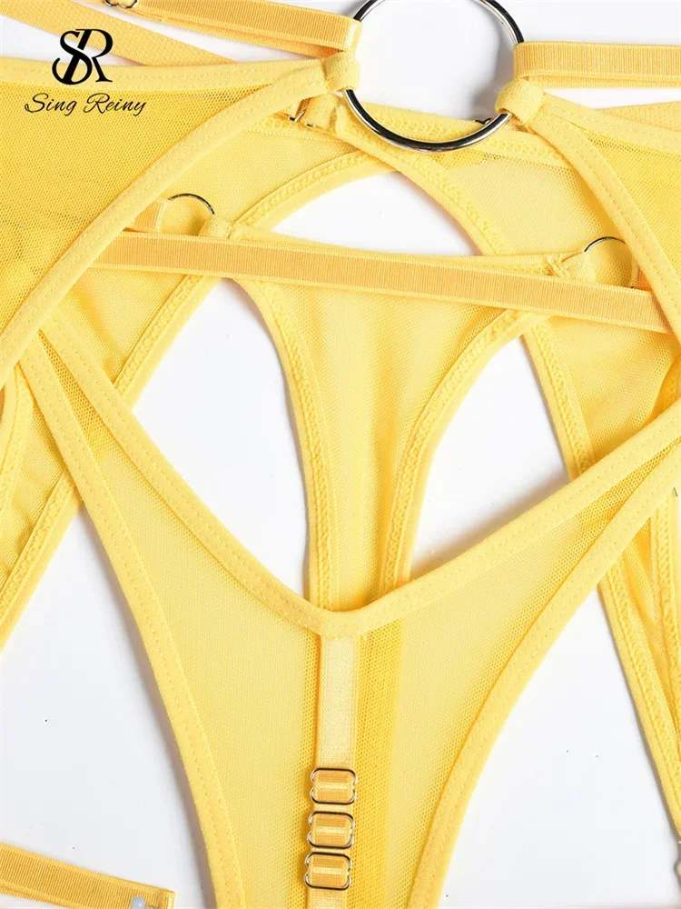 SINGREINY شبكة الجوف خارج الحسية أطقم داخلية جريمي النساء موضة ضمادة غمد ملابس داخلية الإناث المثيرة نادي شير الملابس الداخلية الدعاوى
