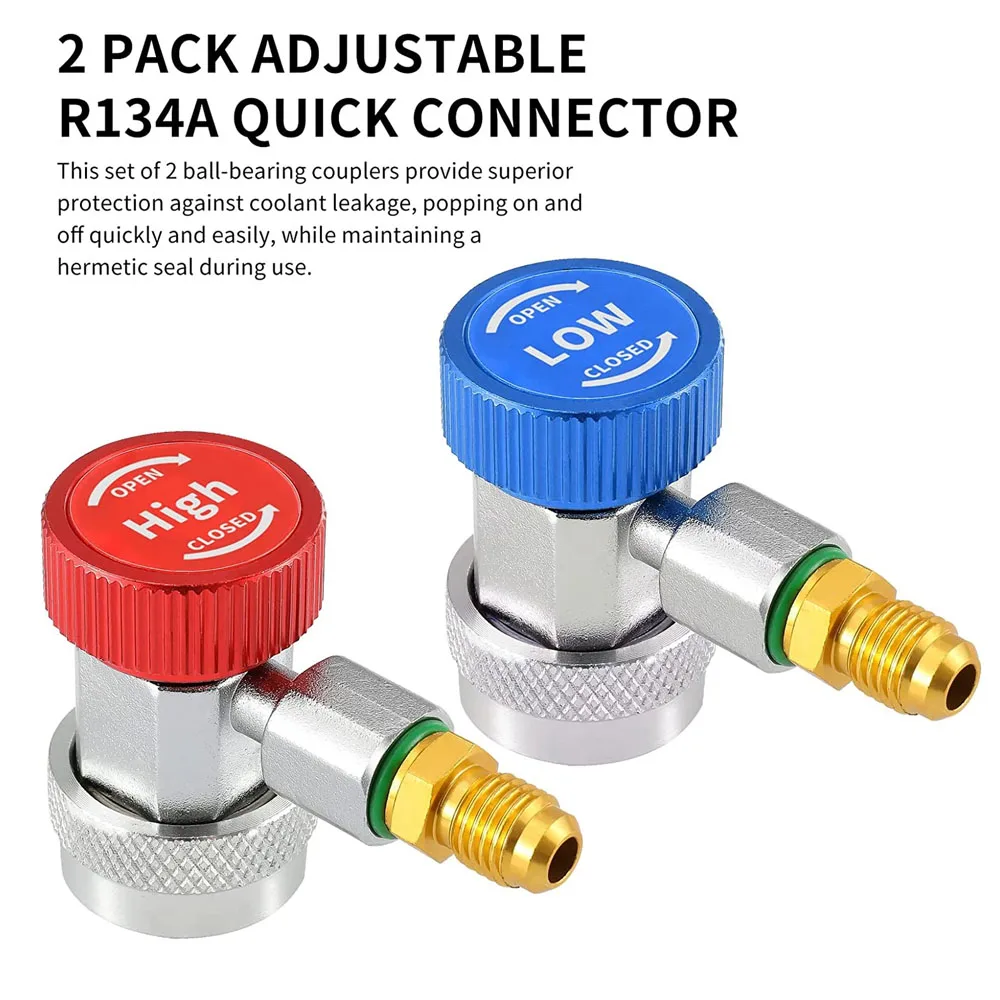 

Автомобильный кондиционер R134A, быстроразъемный соединитель, латунный адаптер, кондиционер, хладагент, регулируемая высокая/низкая сторона, 1/4 дюйма, SAE HVAC