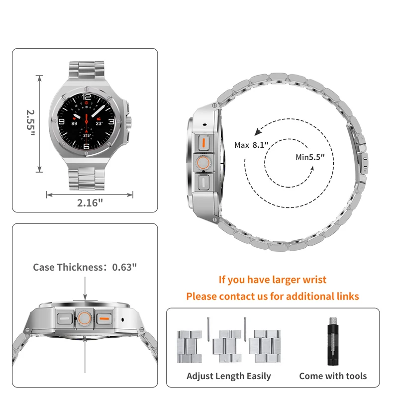 AKGLEADER Luxury Modification Mod Kit For Samsung galaxy watch 7 ultra 47mm Stainless steel Strap Metal Frame Accessories band