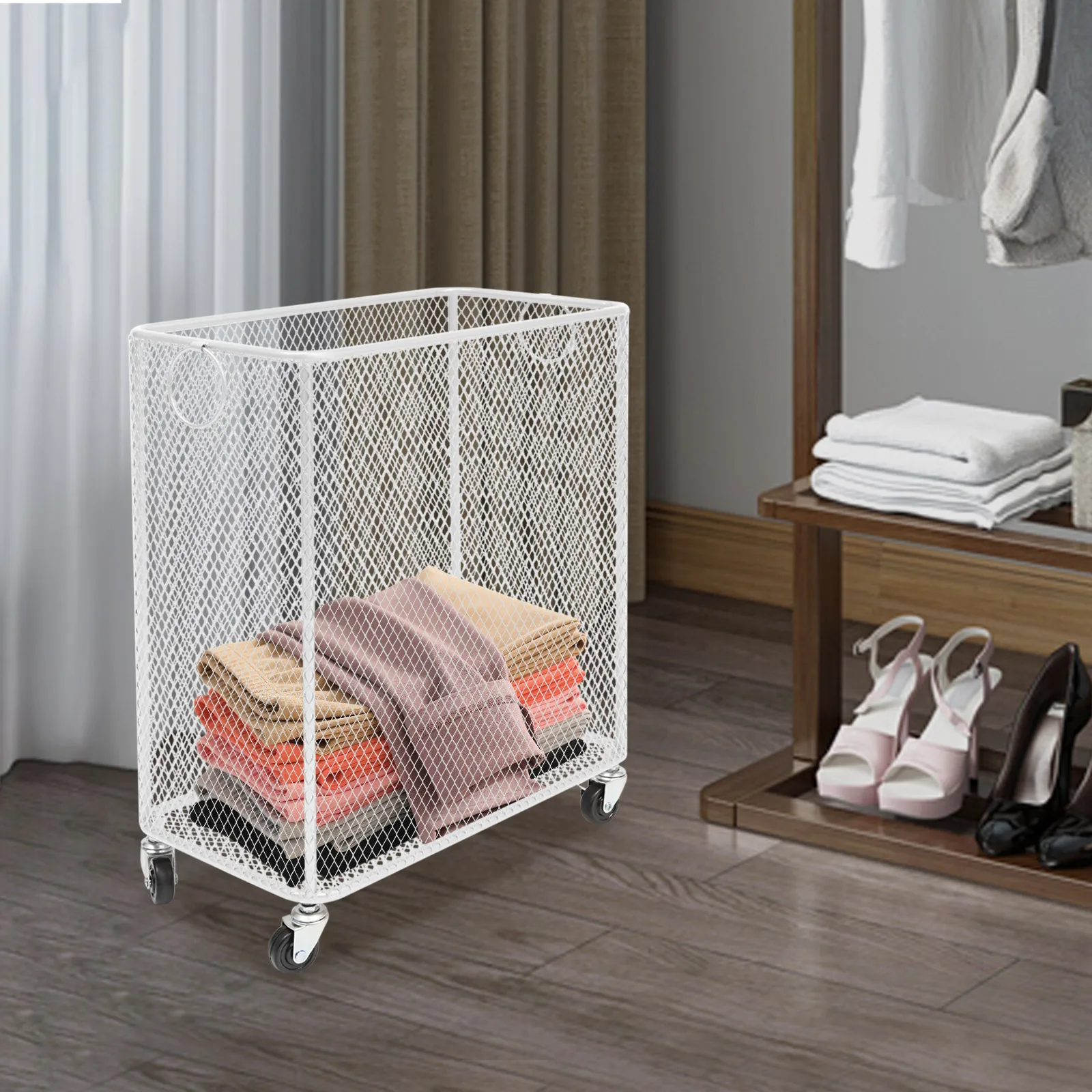 

43*23cm White Movable Laundry Basket Rolling Laundry Basket Laundry Basket Cart with Wheels For Dirty Towels Bedding