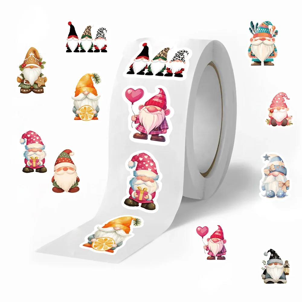 500pcs/Roll Christmas Gnome Dwarf Cartoon Sealing Stickers DIY PVC Laptop Decals Decoration Stiker Reward Gift Toys