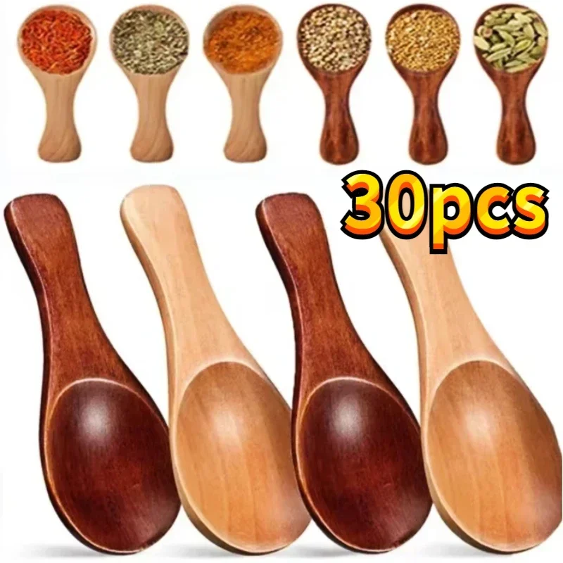 

Mini Wooden Spoons Small Coffee Teaspoon Short Handle Spoon Perfect For Spices Condiments Sugar Coffee Scoop Kitchen Accessories