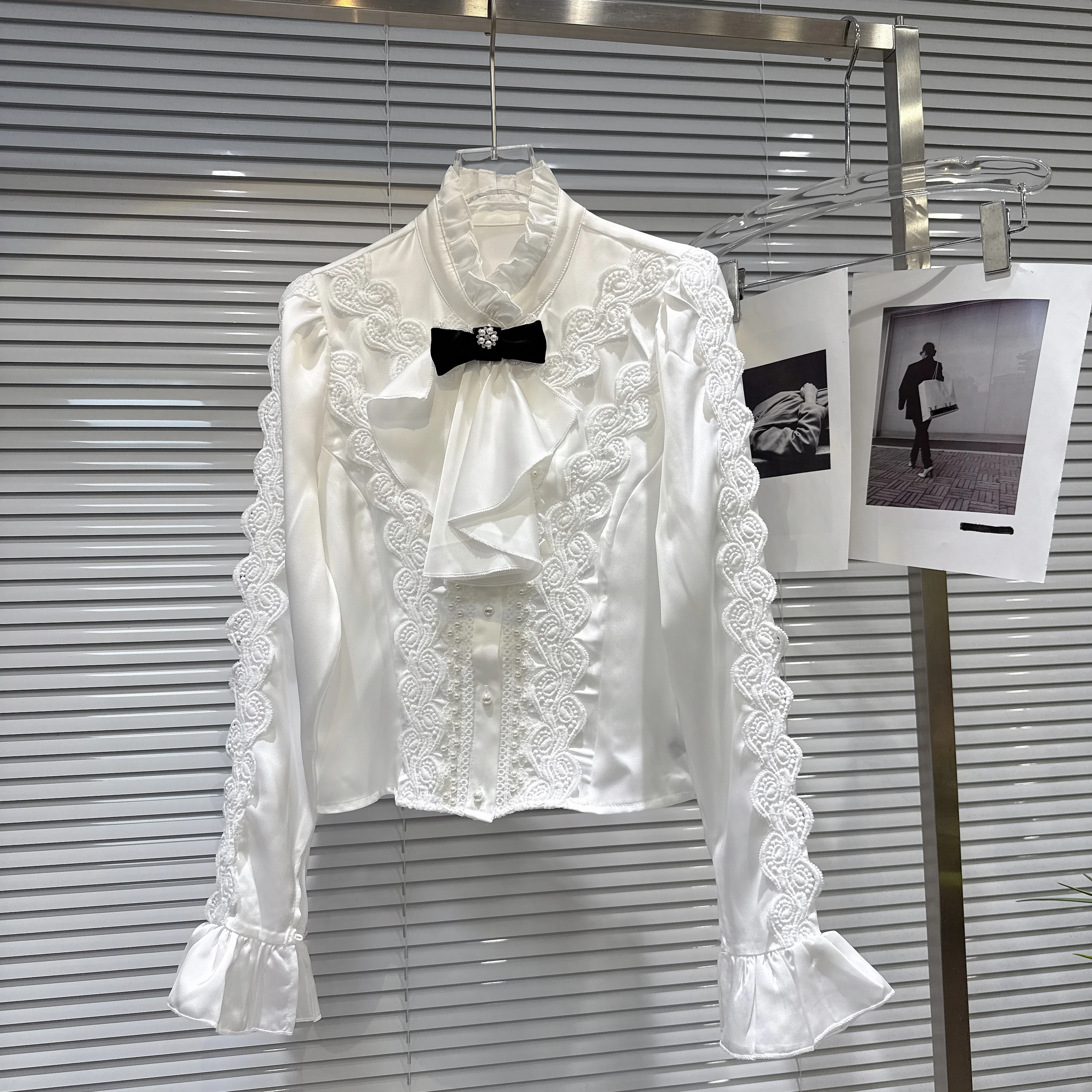 

Gagarich, корейская модная женская блузка, осень 2022, новинка во французском стиле, светская рубашка с галстуком-бабочкой, кружевная вязаная крючком рубашка, топ