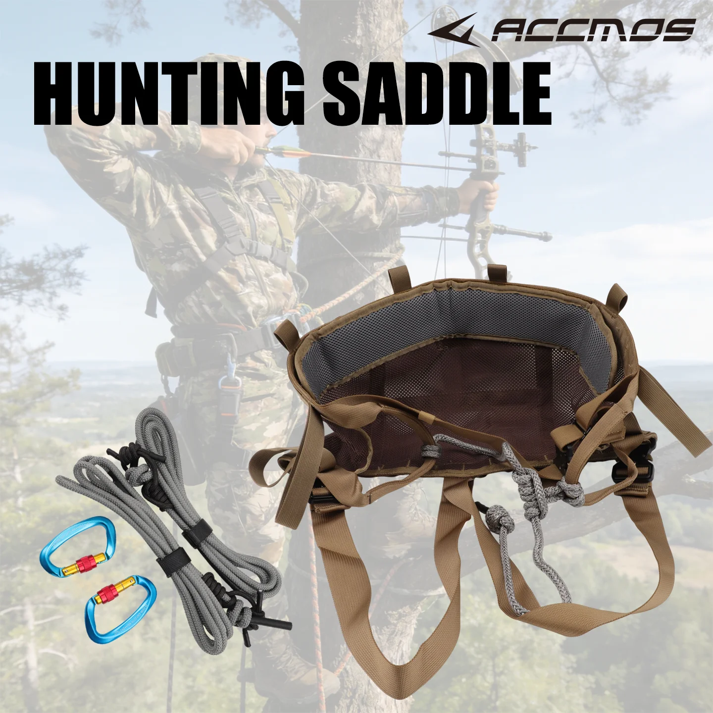 

Tree Saddle Hunting Kit with Carabiners & Lineman's Rope, Portable Breathable Tree Stand Replacement for Outdoor Archery Hunting