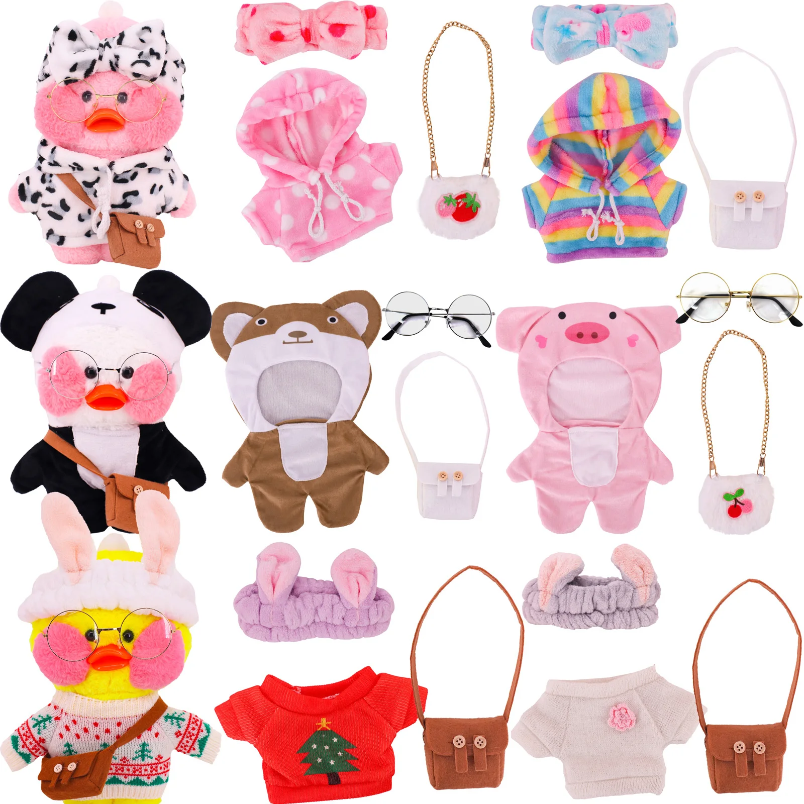 3 Pcs/Set Duck Doll Clothes Accessories Headband Glasses Bag for 30 Cm lalafanfan Plush Stuffed Toy Cute Animals Bodysuit,Gifts