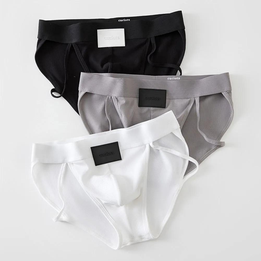 Sport Underpants Cotton Briefs for Men with Pouch Sweat Absorbing Breathable Close Fitting Elastic Underwear for Active Use