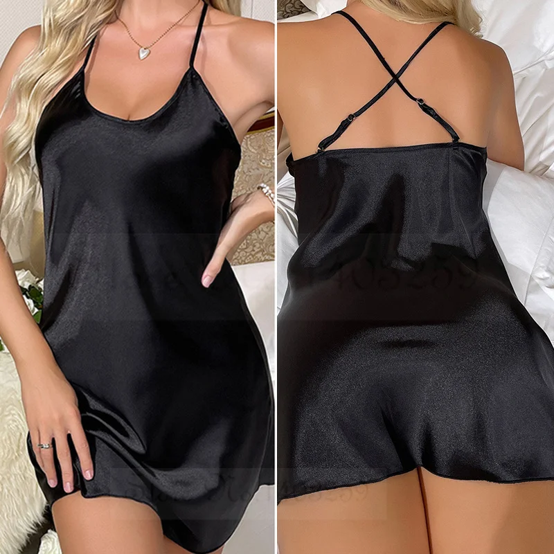 Sexy Suspender Nightgown Intimate Lingerie Summer Female Chemise Sleepwear Nightdress Silky Satin Homewear Underwear Loungewear - Image 5