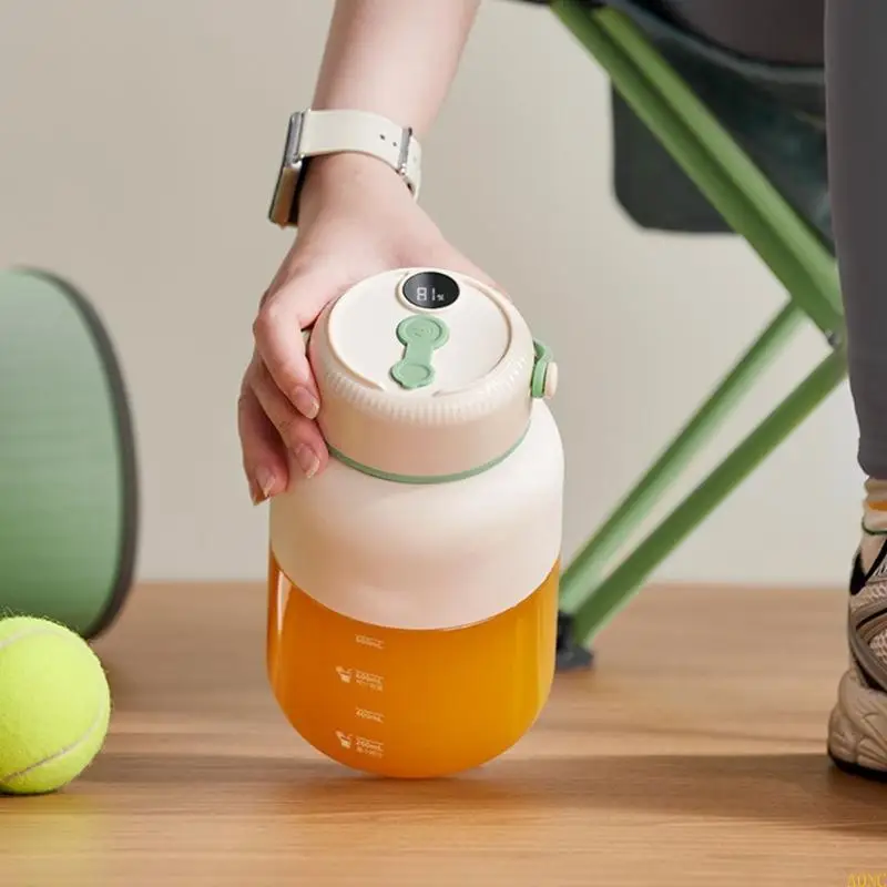 A0NC 효율적인 휴대용 쥬스 컵 스테인리스 스틸 블레이드 배터리 디스플레이 학생 및 바쁜 전문가를위한 주스 제조업체