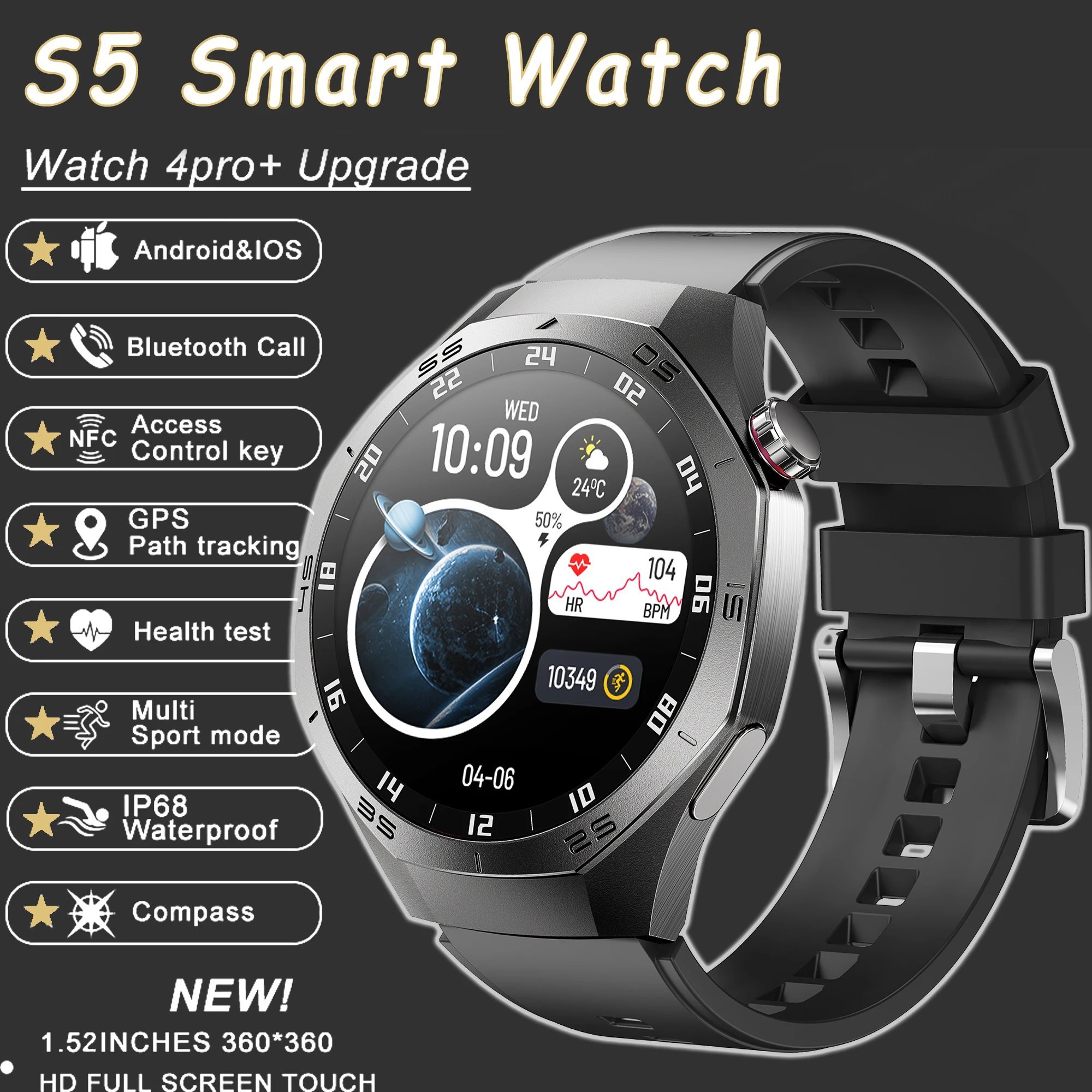 

Новинка 2025 года, оригинальные умные часы S5, AMOLED-экран, GPS, спортивные Bluetooth-вызовы, пульсометр, кислород в крови, уличные водонепроницаемые умные часы