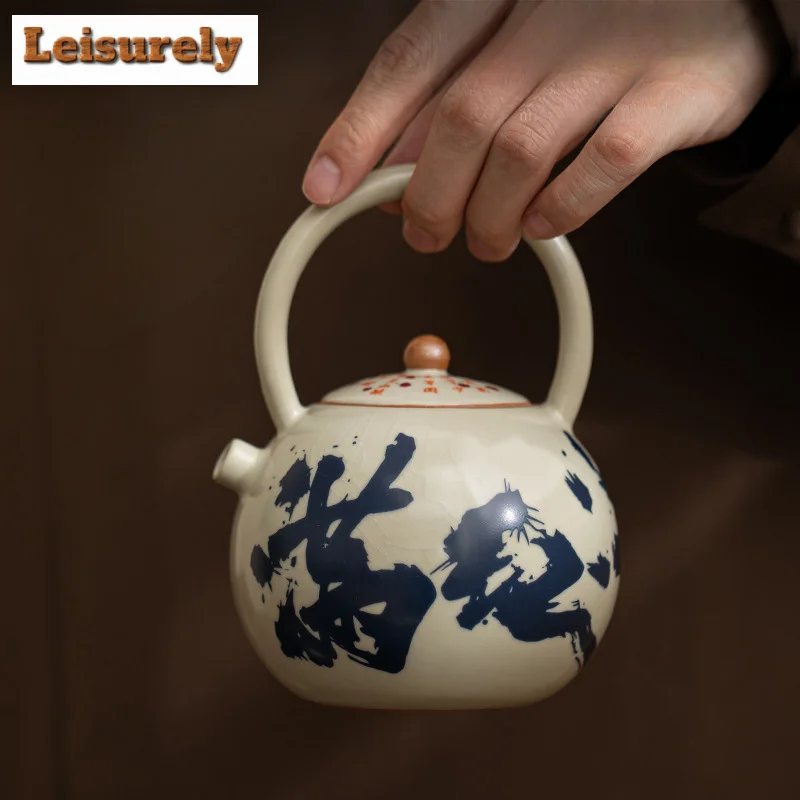 260ml Imitation Song Ru Kiln Man Teapot Chinese Man Jianghong High-handled Pot Tea Brewing Kettle Teaset Accessories Decoration