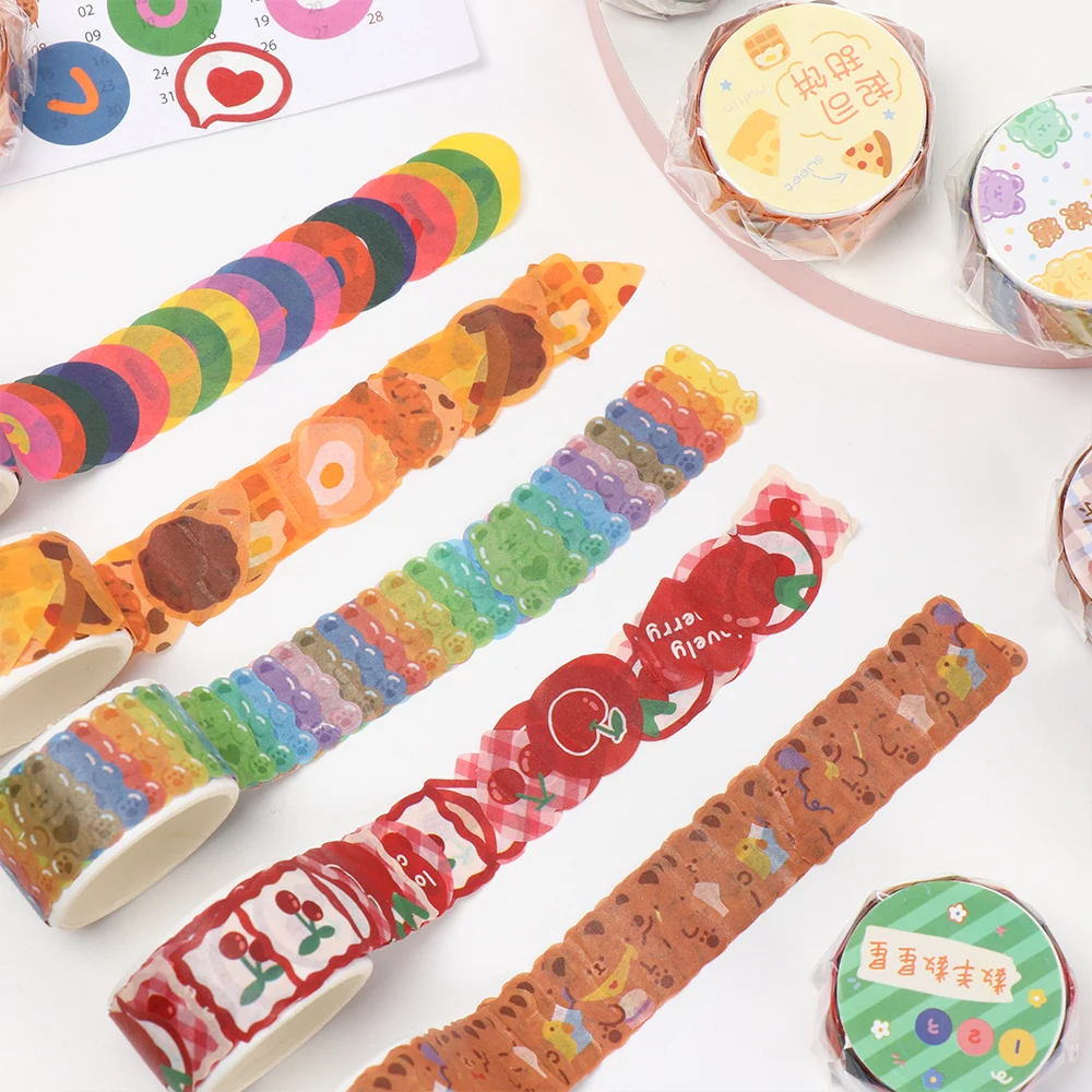 100pcs/Roll Cute Flower Bear Love Heart Washi Tape Cute pattern Scrapbooking Sticker Stationery Sticker