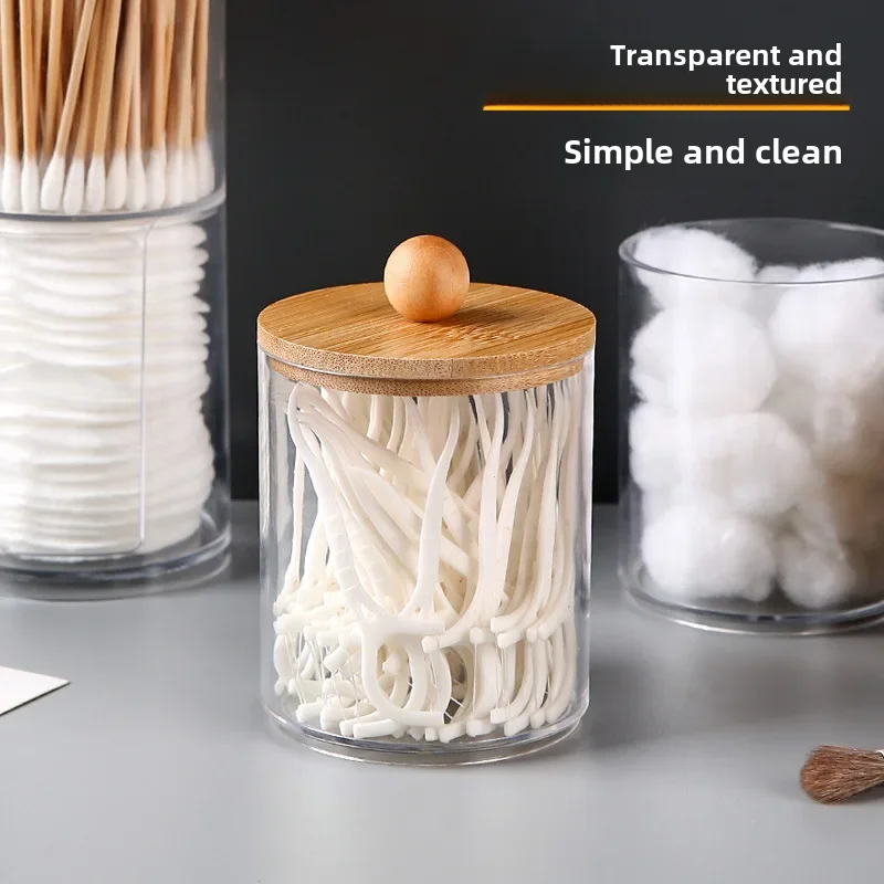 Cotton swab storage box round ball bamboo lid makeup remover makeup cotton storage box plastic round transparent container du...