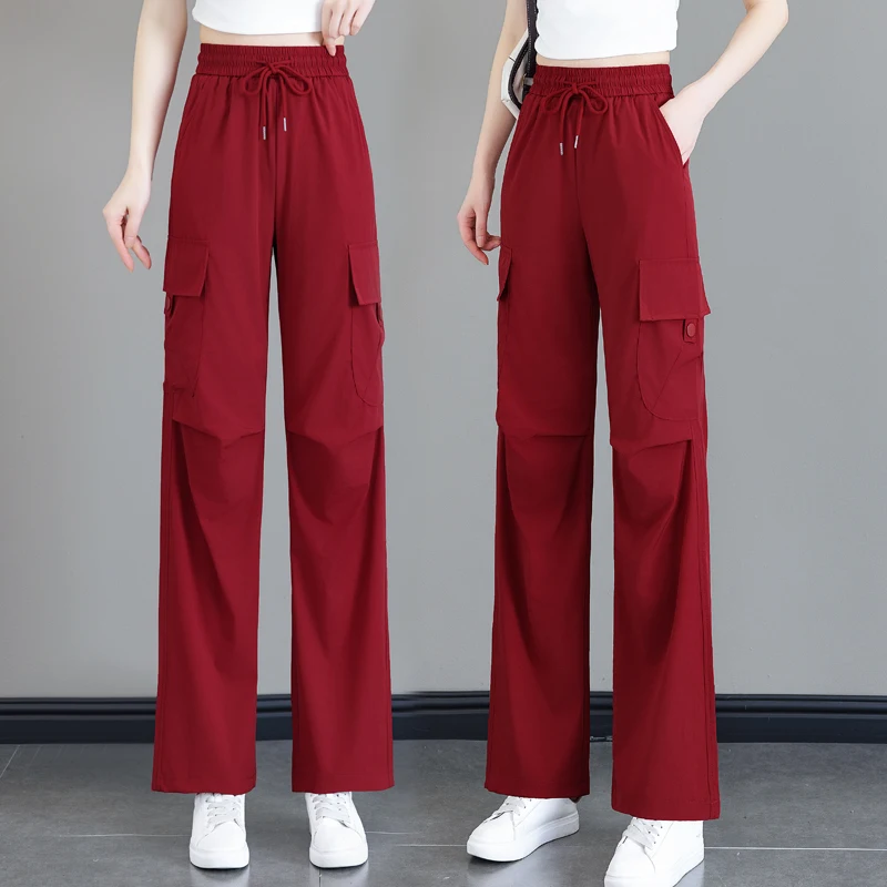 

Женские летние тонкие брюки American Sle с высокой талией, свободные, быстросохнущие, спортивные, повседневные, узкого кроя, с широкими штанинами, рабочие брюки