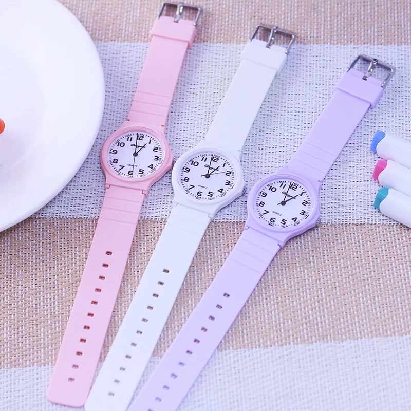 2024 child children boys girls  Primary school students rubber jelly color simple clear number quartz watches kids gifts watches