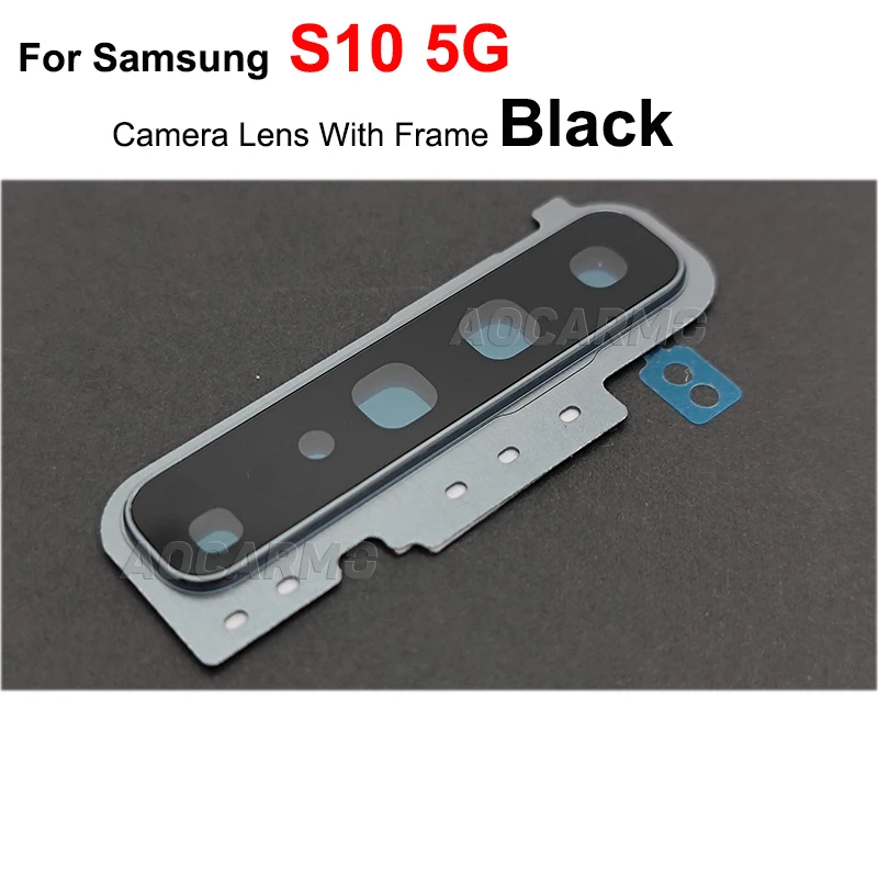 Aocarmo For Samsung Galaxy S10 5G Rear Back Camera Lens Glass With Frame Ring Cover Adhesive Sticker Replacement Parts