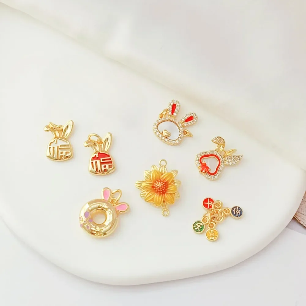 

14-каратное позолоченное, инкрустированное цирконием, перламутровая голова кролика, подвеска в виде подсолнуха, подвеска-браслет «сделай сам»