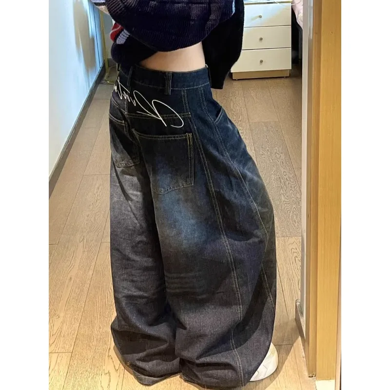 

Casual Womens Loose Baggy Jeans Blue Washed High Street Vintage Cargo Pants Wide Leg Oversized Trousers pants