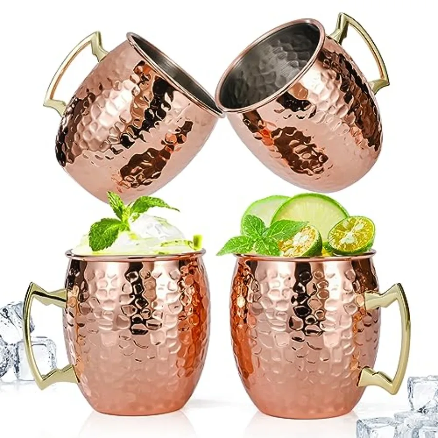 

Набор из 4 кружек для Moscow Mule: кованые чашки с внутренней отделкой из нержавеющей стали 304 и ручками из позолоченной латуни для холодных напитков, пива, вина, баров