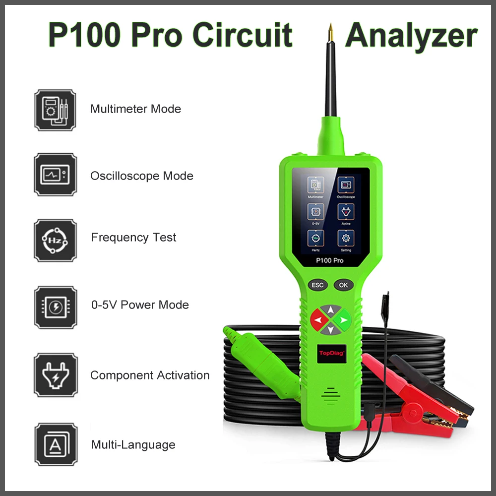 TopDiag P100 Pro Powerful Probe 9V-30V Automotive Circuit Tester Power Probe Detect Circuit Electronic Systems Short Finder