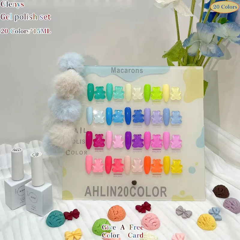 

Glenys20 color Makaron nail polish gel popular immersion gel color matching card UV LED nail salon varnish set wholesale
