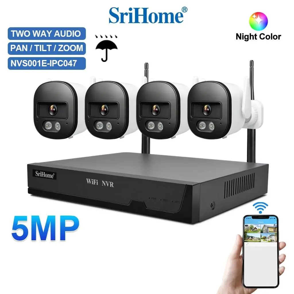 Srihome NVS001E-IPC056 CCTV System Outdoor Lite Video DVR with 4pcs 5MP Day/Night Video Surveillance System Security Camera