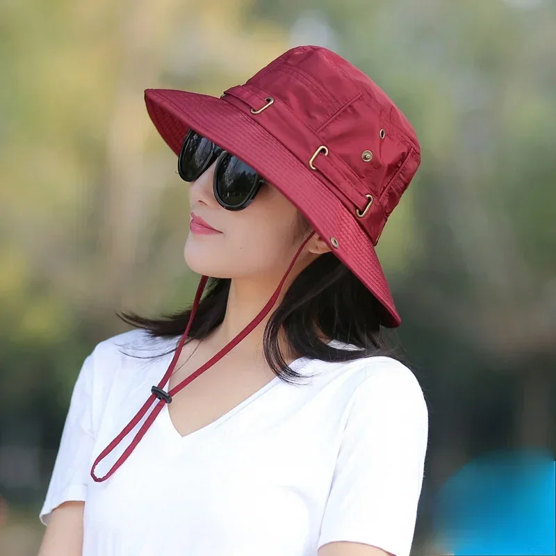 Women's Summer Outdoor Bucket Hat for Men Wide Brim UV Protection Waterproof Wind Rope Bonnie Hat Hunting Hiking Fishing Sun Hat