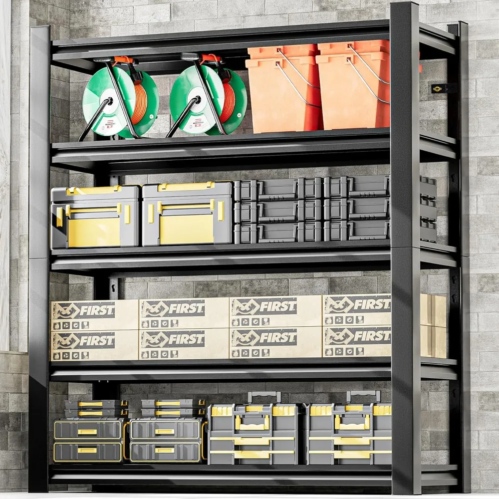 رف جراج مقاس 72 بوصة Hx48 Wx24 D مكون من 5 طبقات، سعة 3000 رطل، أرفف تخزين شديدة التحمل، سهلة التجميع قابلة للتعديل من المعدن المقاوم للصدأ