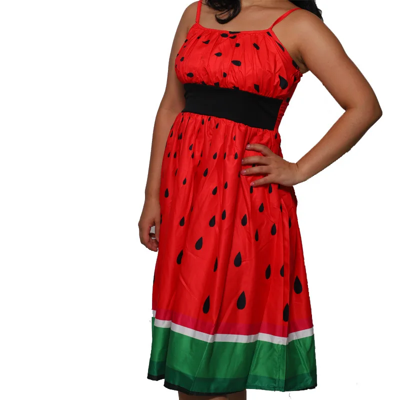 Summer 2025 Casual Print Beach Dress Women's Cross-Border Fashion Watermelon Patterned Midi Skirt Gathered Waist Knitted Dress