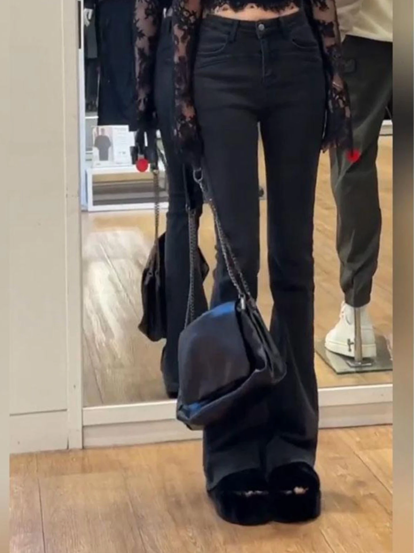 

Американские джинсы-клеш с высокой талией, женские летние новые джинсы с эффектом потертости, облегающие брюки Maitreya, прямые джинсы